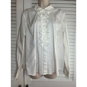Vtg Y2K DIALOGUE White Button Up Shirt with Bow Detail Pleated Front Size L